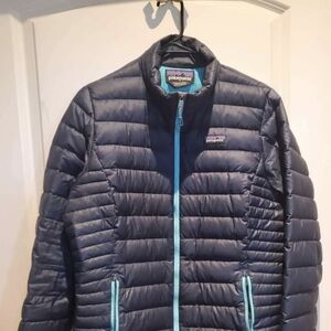 Patagonia Lightweight Down Jacket - Navy with Aqua Trim